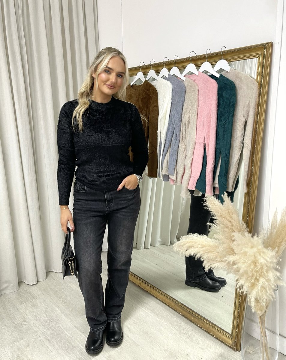 Fitted Long Sleeve Fluffy Knitted Top - She Wears Glory Beverly Hills