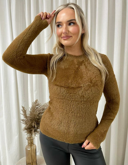 Fitted Long Sleeve Fluffy Knitted Top - She Wears Glory Beverly Hills