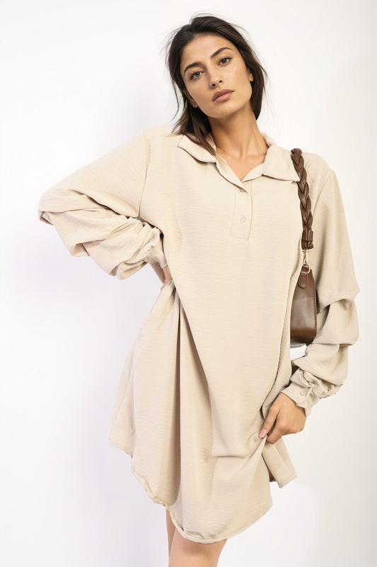 She Wears Glory™ Ruffle Sleeve Pocket Button Front Blouse Dress