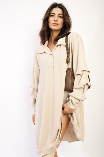 She Wears Glory™ Ruffle Sleeve Pocket Button Front Blouse Dress