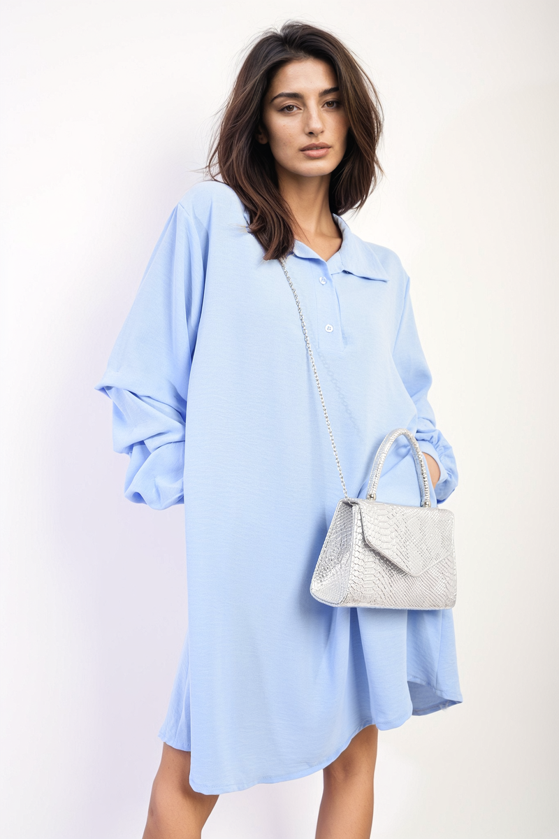She Wears Glory™ Ruffle Sleeve Pocket Button Front Blouse Dress