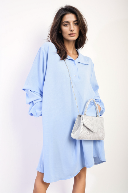 She Wears Glory™ Ruffle Sleeve Pocket Button Front Blouse Dress