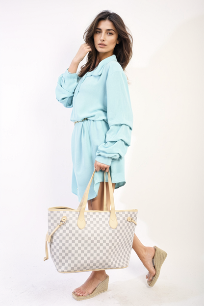 She Wears Glory™ Ruffle Sleeve Pocket Button Front Blouse Dress