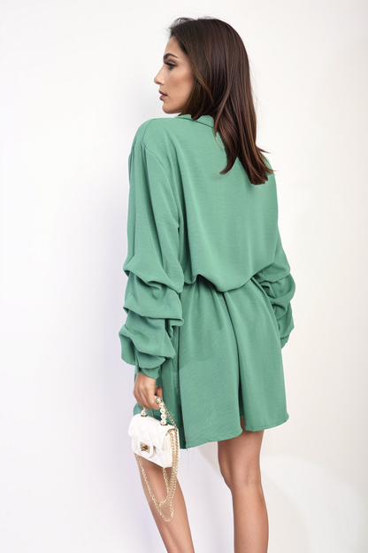 She Wears Glory™ Ruffle Sleeve Pocket Button Front Blouse Dress