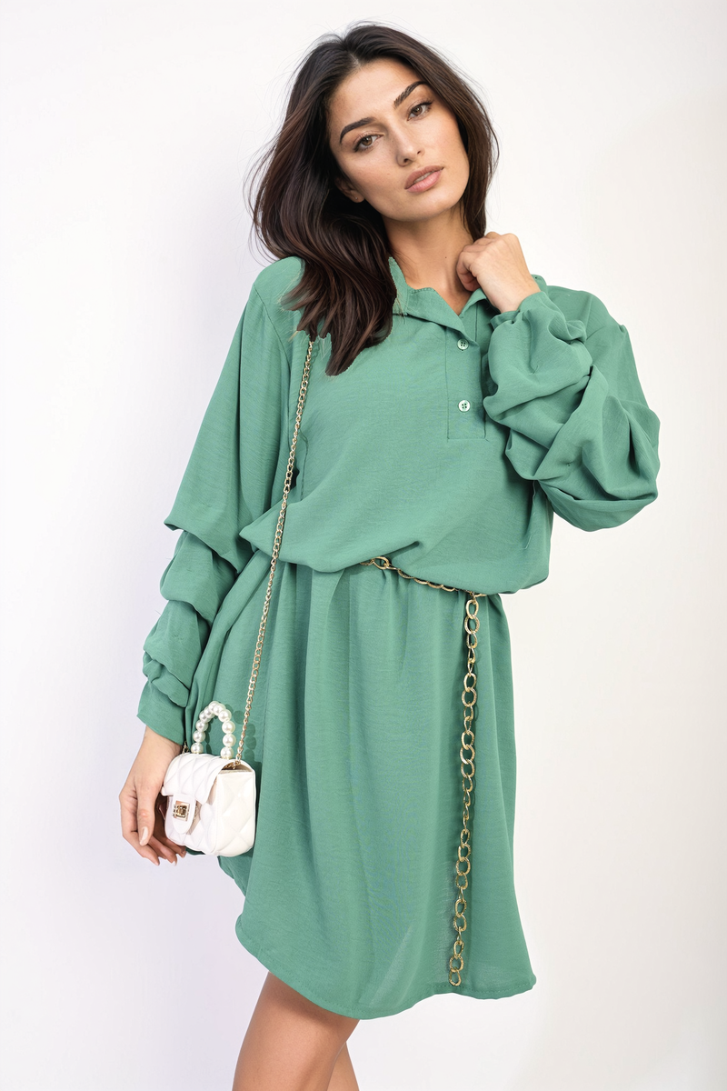 She Wears Glory™ Ruffle Sleeve Pocket Button Front Blouse Dress