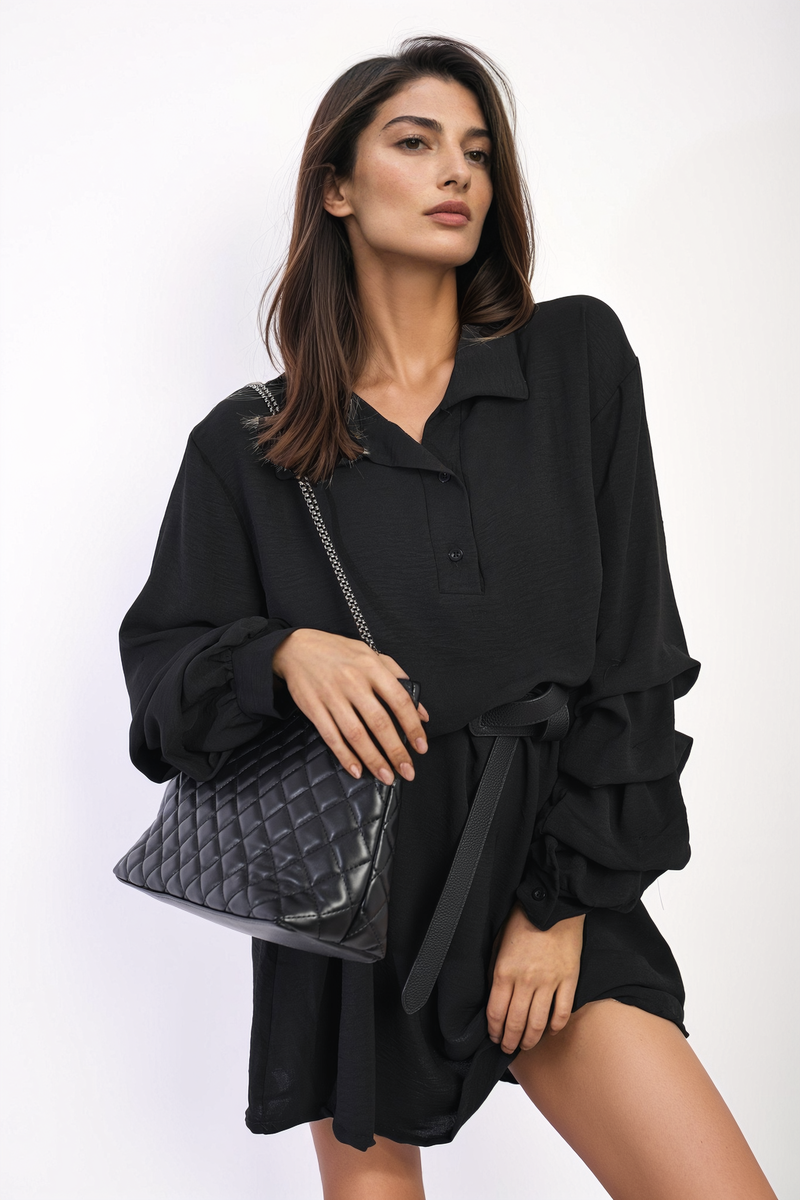 She Wears Glory™ Ruffle Sleeve Pocket Button Front Blouse Dress