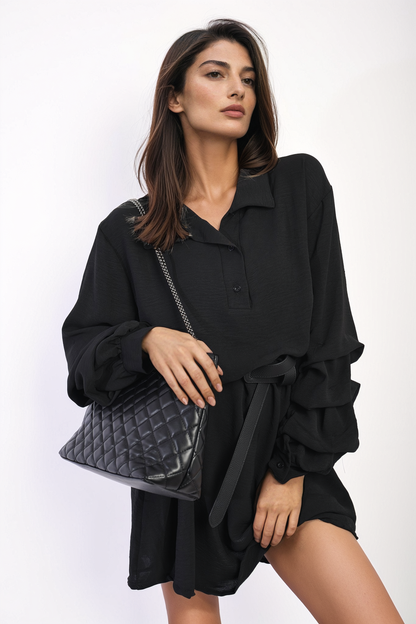 She Wears Glory™ Ruffle Sleeve Pocket Button Front Blouse Dress