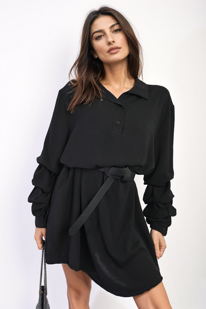 She Wears Glory™ Ruffle Sleeve Pocket Button Front Blouse Dress