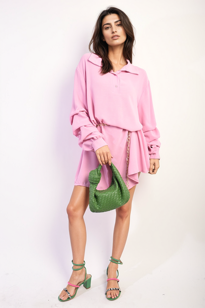 She Wears Glory™ Ruffle Sleeve Pocket Button Front Blouse Dress
