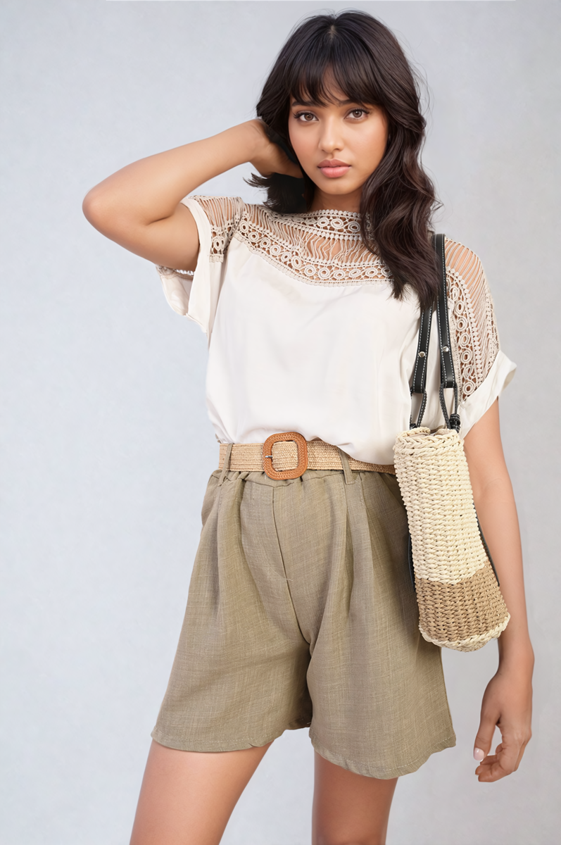 She Wears Glory™ Lace Insert Round Neck Hollow Top