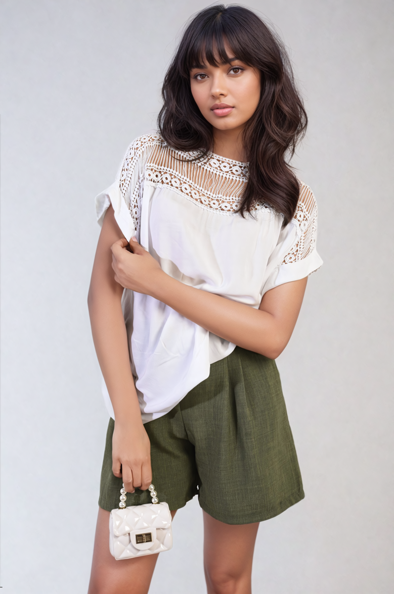 She Wears Glory™ Lace Insert Round Neck Hollow Top