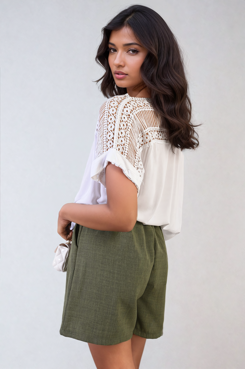 She Wears Glory™ Lace Insert Round Neck Hollow Top