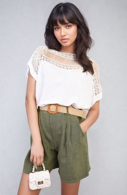 She Wears Glory™ Lace Insert Round Neck Hollow Top
