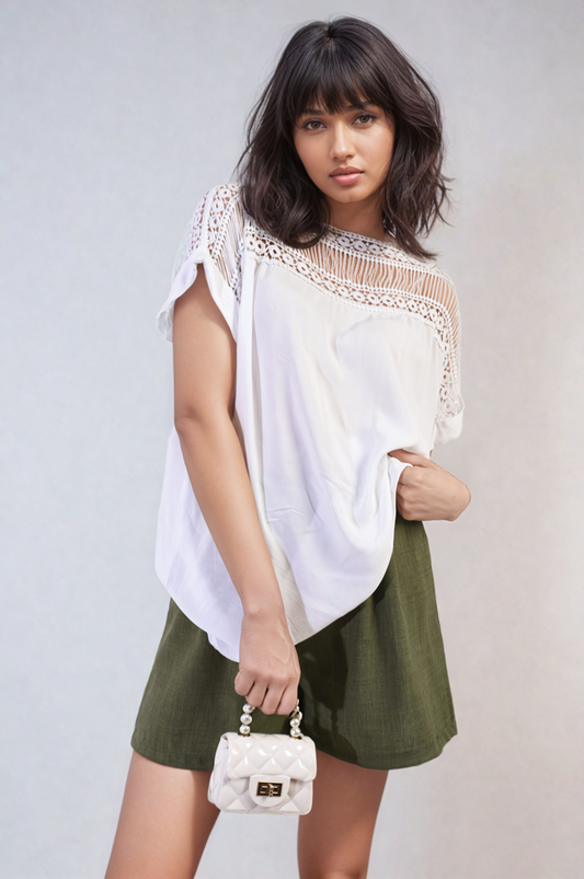 She Wears Glory™ Lace Insert Round Neck Hollow Top