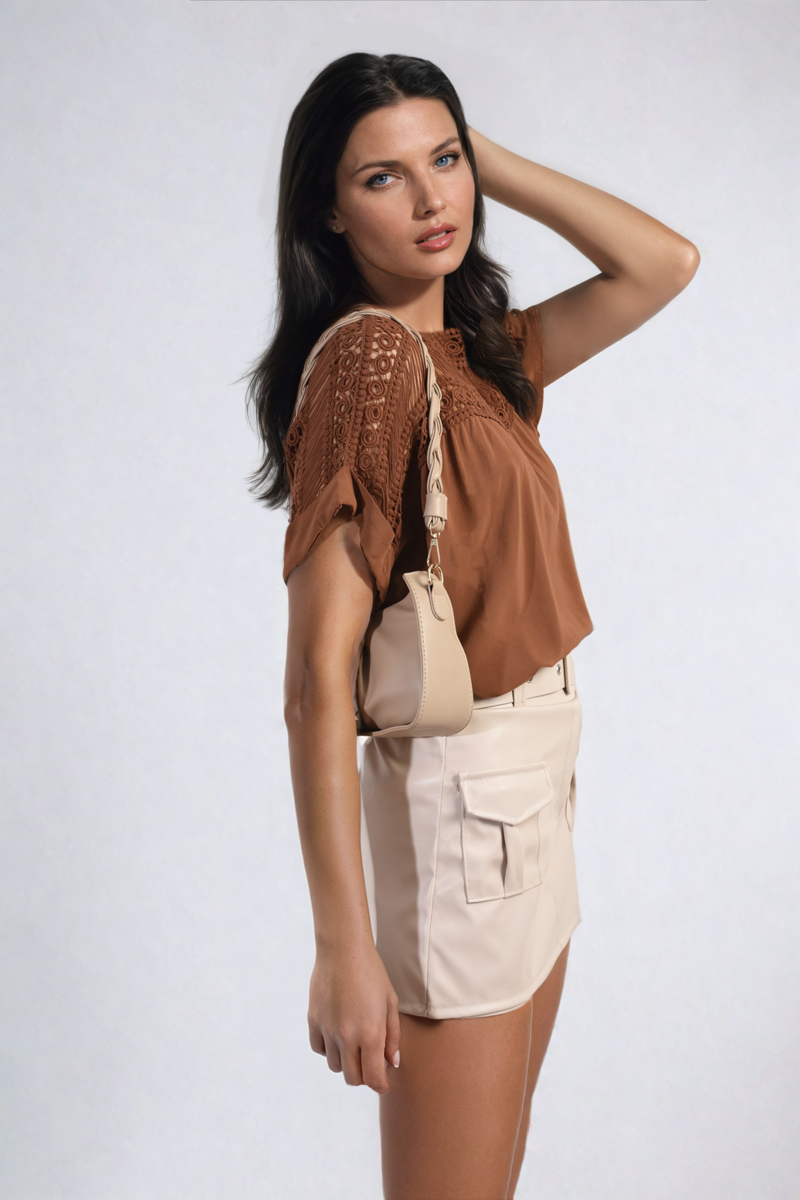 She Wears Glory™ Lace Insert Round Neck Hollow Top