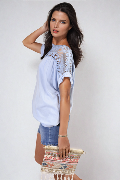 She Wears Glory™ Lace Insert Round Neck Hollow Top
