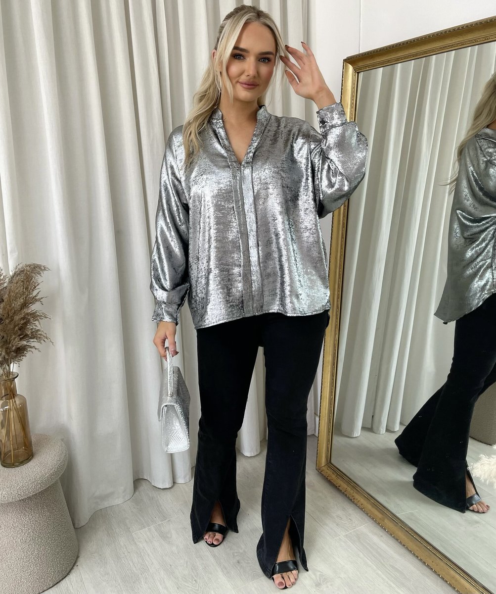 Metallic V-Neck Oversized Top - She Wears Glory Beverly Hills