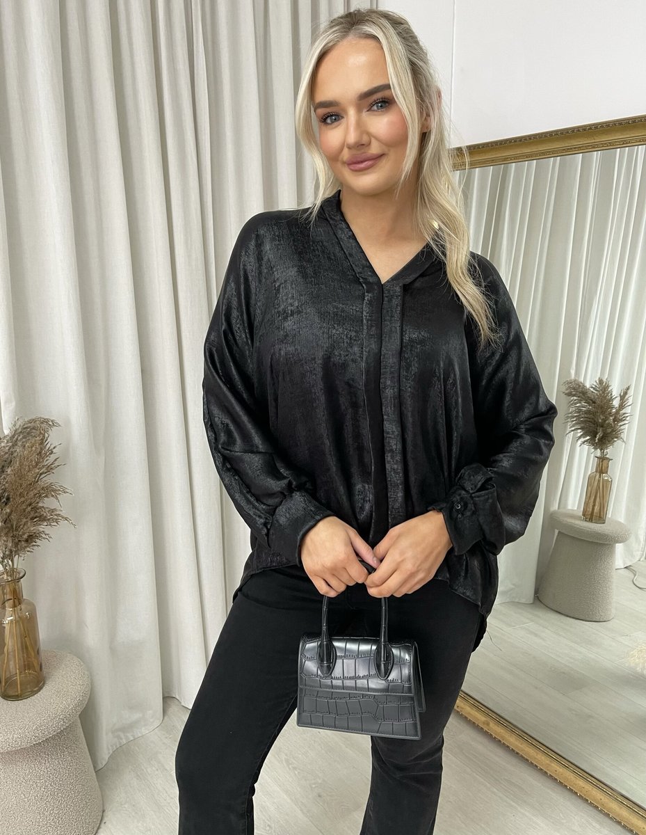 Metallic V-Neck Oversized Top - She Wears Glory Beverly Hills