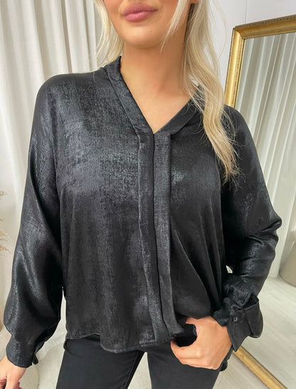 Metallic V-Neck Oversized Top - She Wears Glory Beverly Hills
