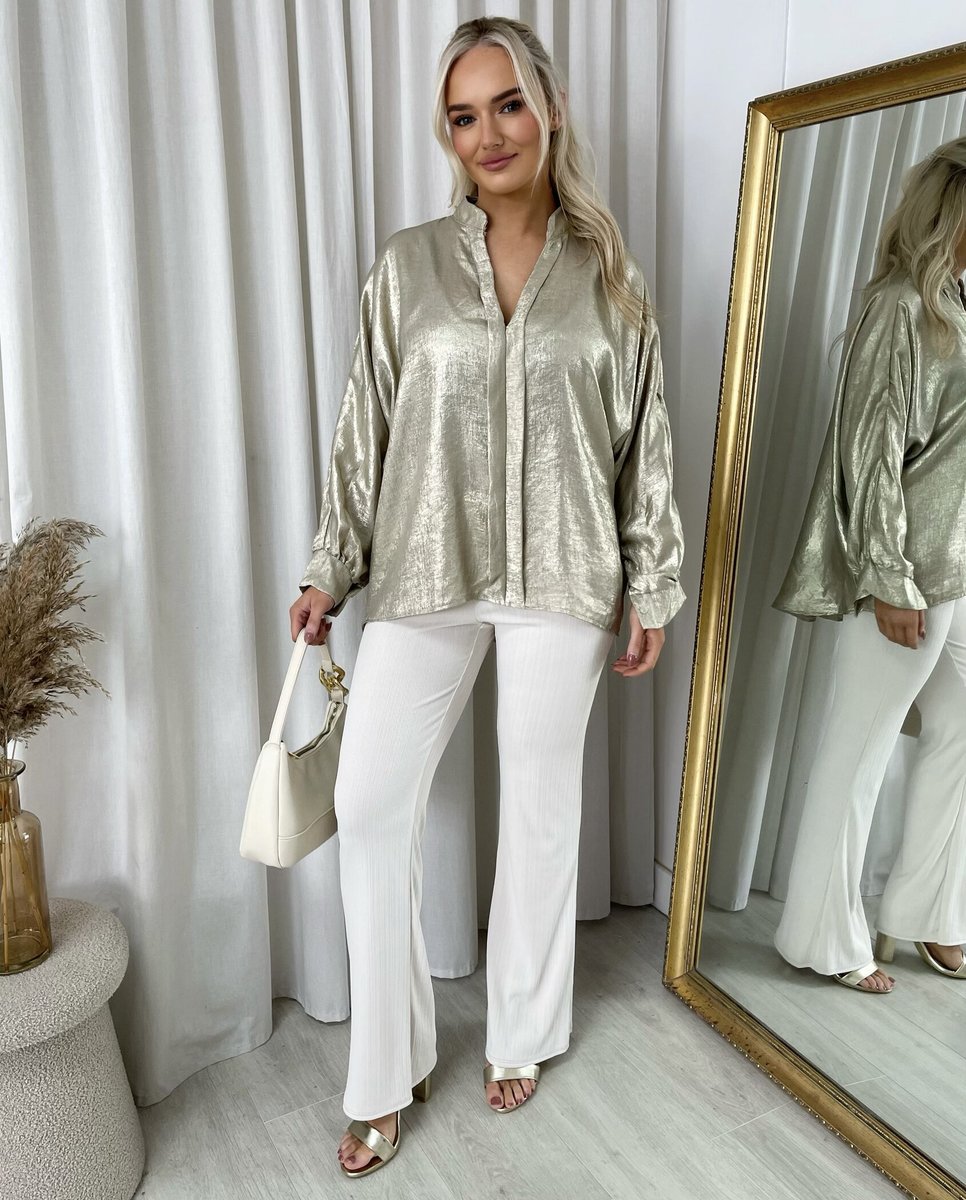 Metallic V-Neck Oversized Top - She Wears Glory Beverly Hills