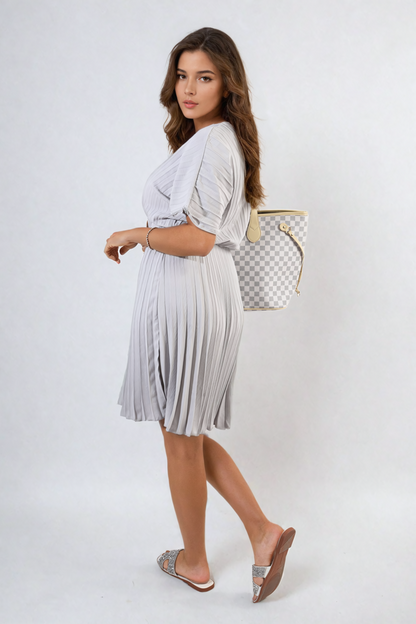 She Wears Glory™ Short Sleeve Pleated Midi Dress