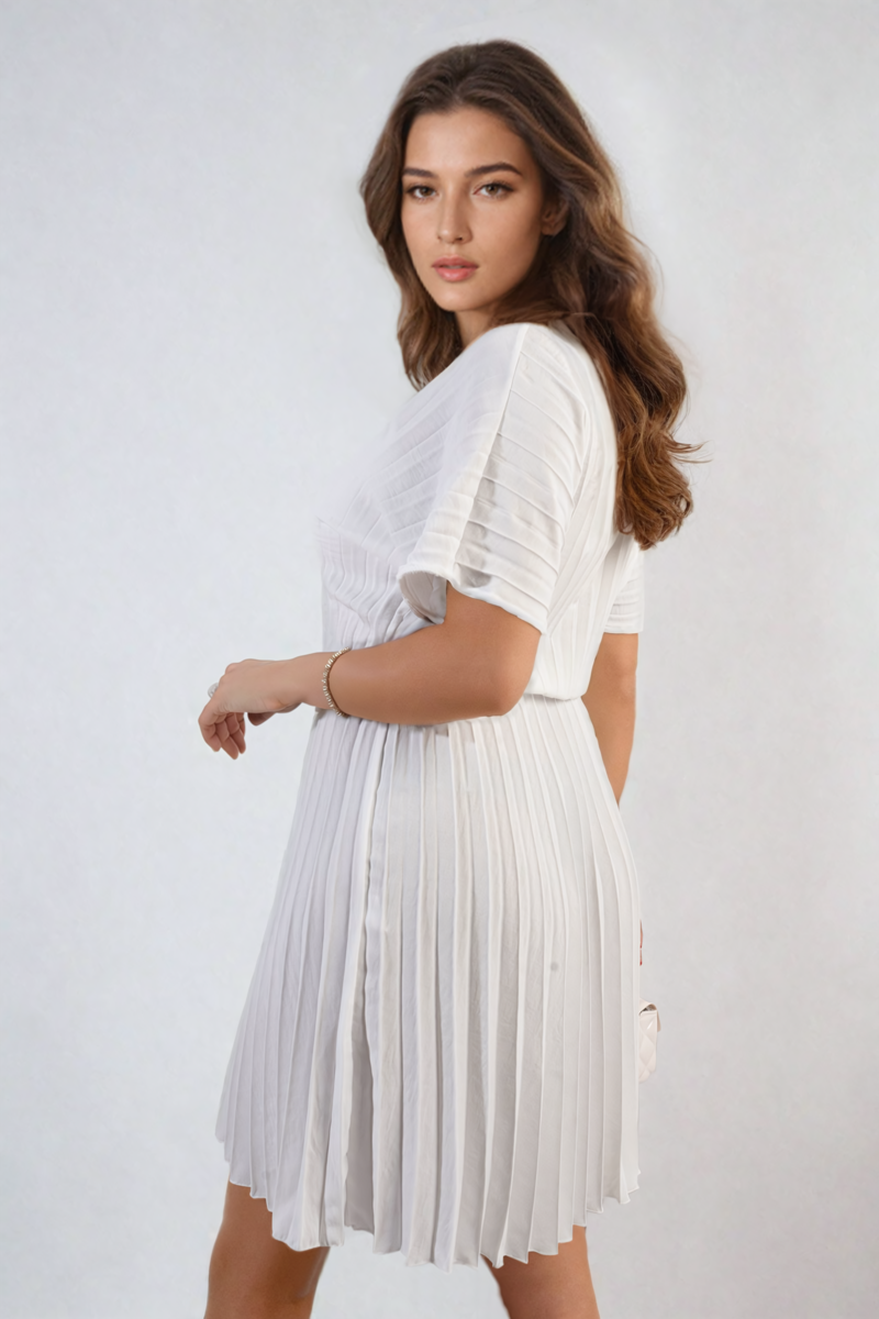 She Wears Glory™ Short Sleeve Pleated Midi Dress
