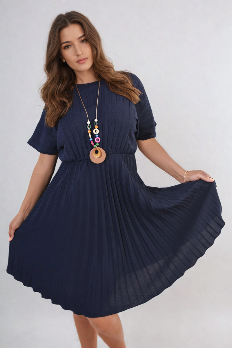 She Wears Glory™ Short Sleeve Pleated Midi Dress