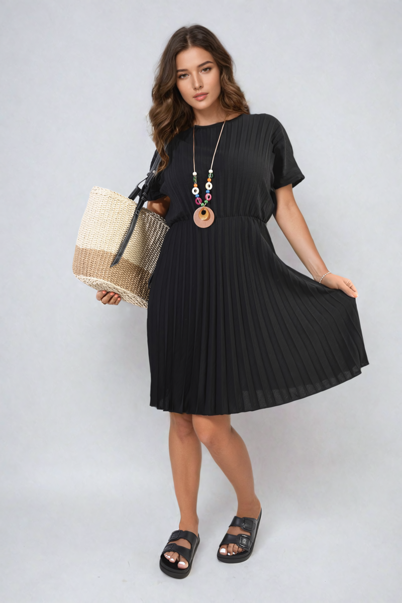 She Wears Glory™ Short Sleeve Pleated Midi Dress