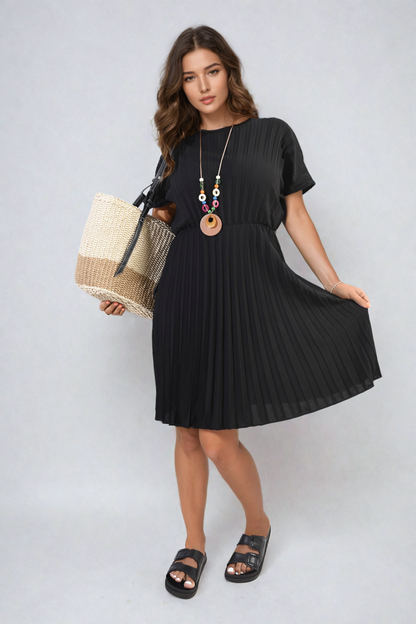 She Wears Glory™ Short Sleeve Pleated Midi Dress