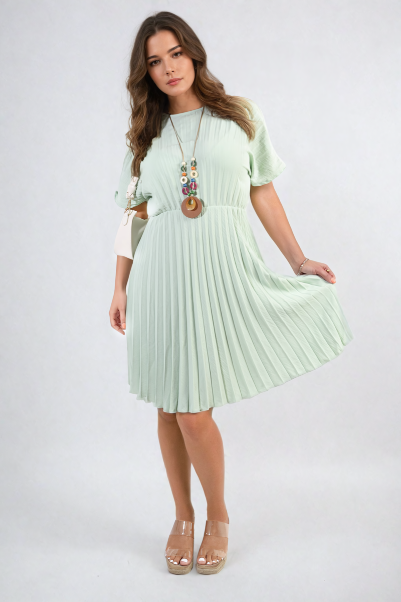 She Wears Glory™ Short Sleeve Pleated Midi Dress
