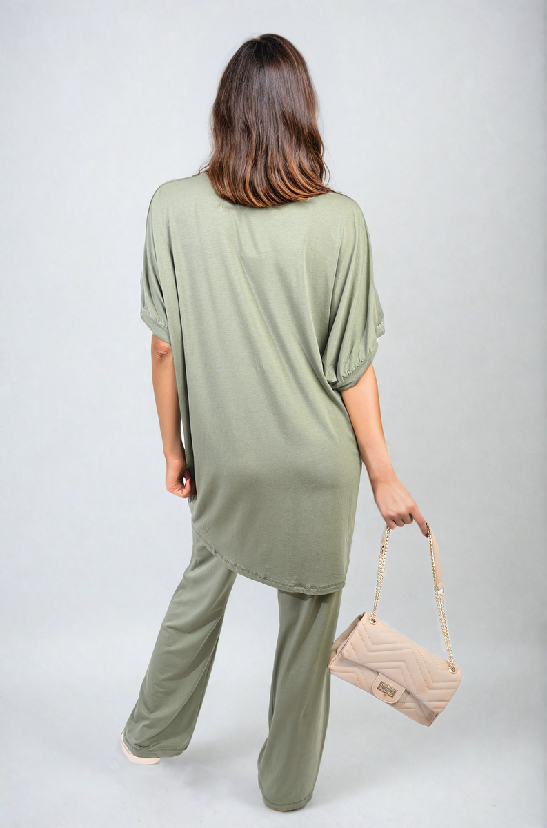 She Wears Glory™ Twist Front Plunge Neckline Top and Trouser Co-ord Set