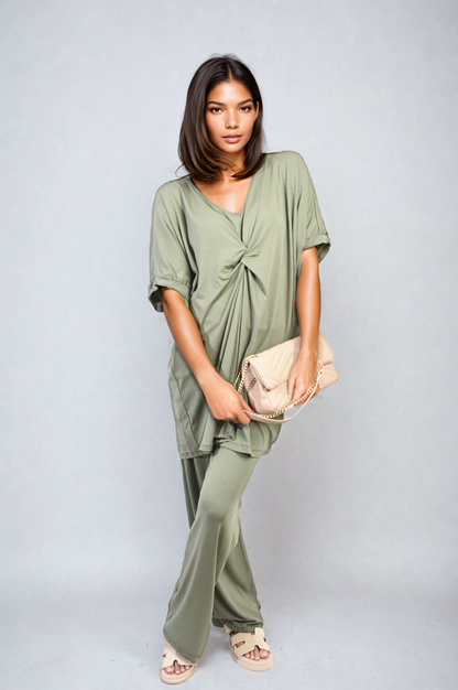 She Wears Glory™ Twist Front Plunge Neckline Top and Trouser Co-ord Set