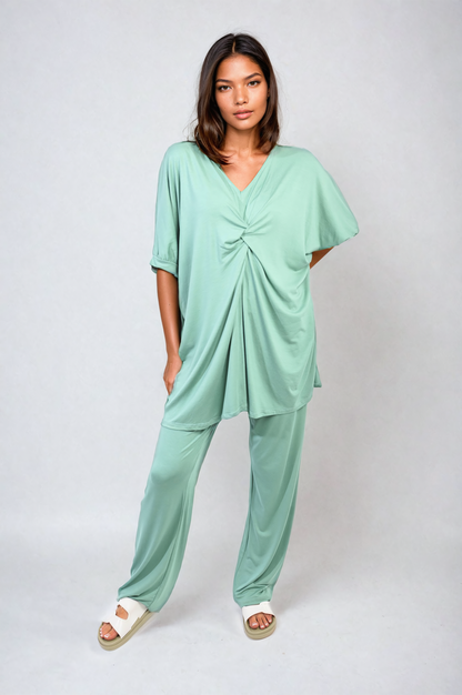 She Wears Glory™ Twist Front Plunge Neckline Top and Trouser Co-ord Set