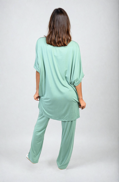 She Wears Glory™ Twist Front Plunge Neckline Top and Trouser Co-ord Set