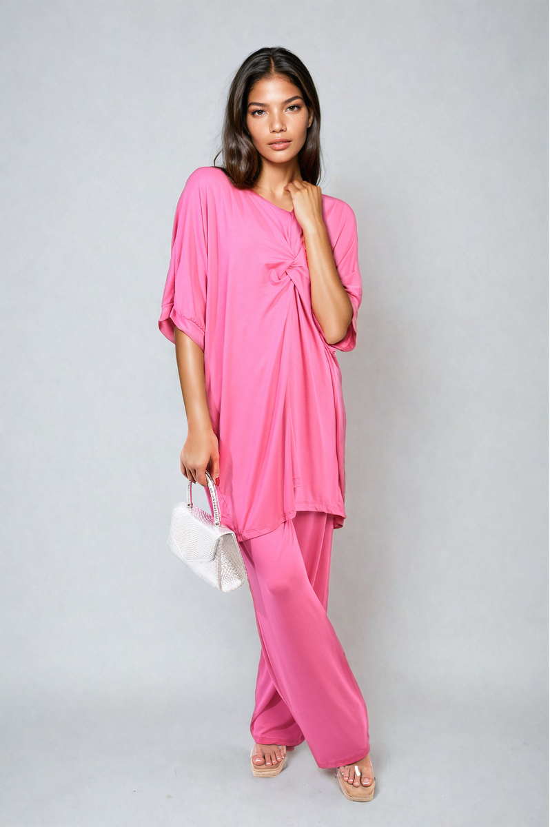She Wears Glory™ Twist Front Plunge Neckline Top and Trouser Co-ord Set