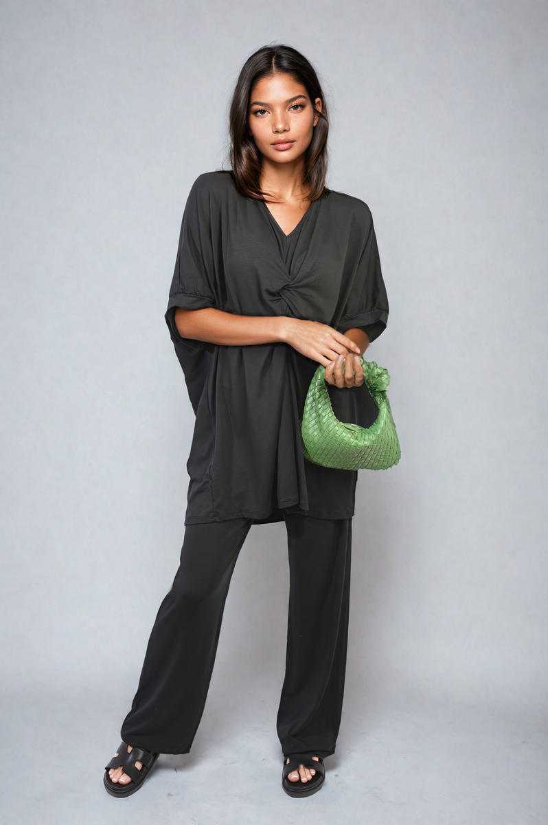 She Wears Glory™ Twist Front Plunge Neckline Top and Trouser Co-ord Set