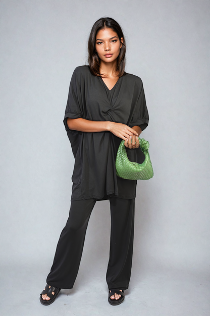 She Wears Glory™ Twist Front Plunge Neckline Top and Trouser Co-ord Set