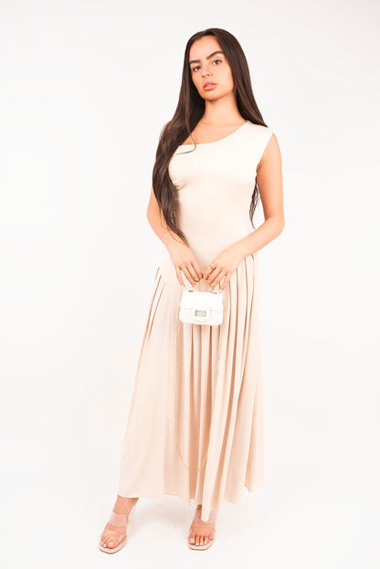 Short Sleeve Pleated Relaxed Maxi Dress
