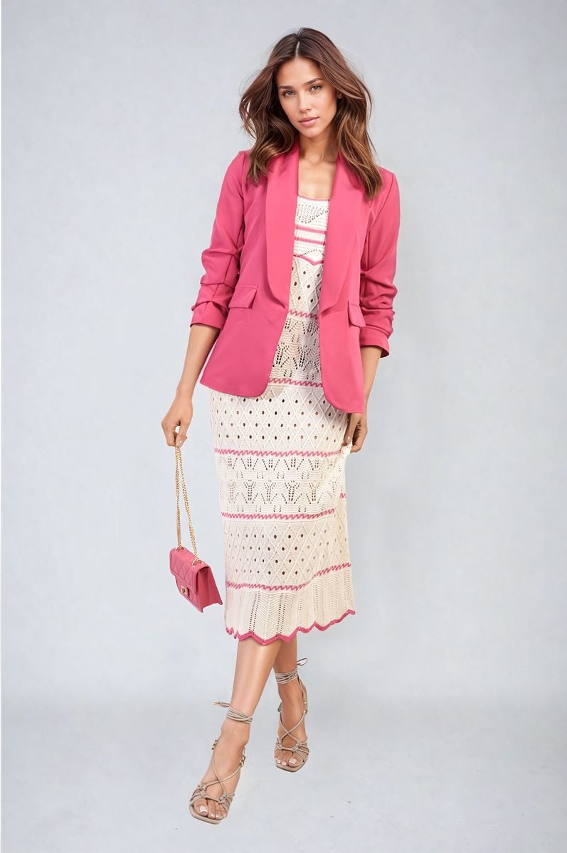 She Wears Glory™ Ruched Sleeve Open Front Blazer Jacket with Front Pockets