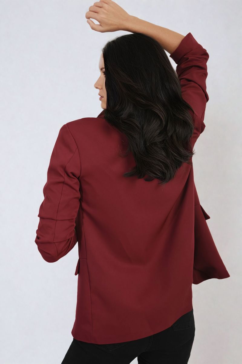 She Wears Glory™ Ruched Sleeve Open Front Blazer Jacket with Front Pockets