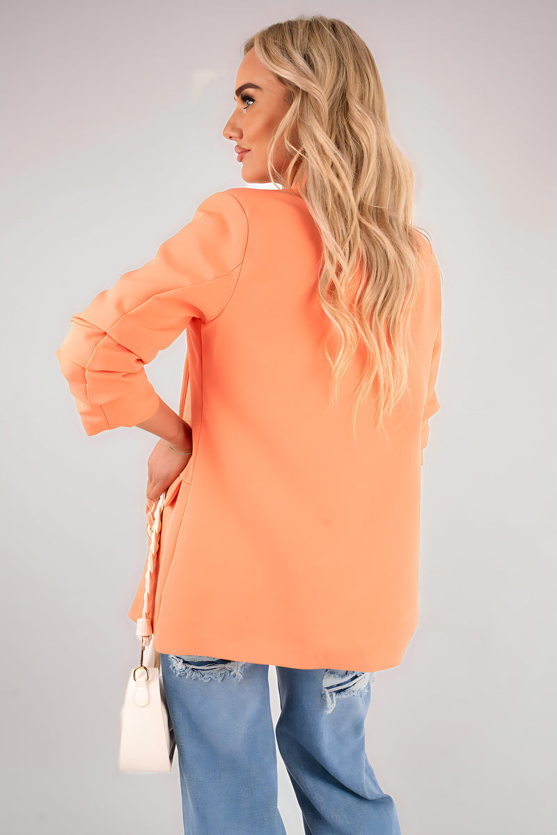 She Wears Glory™ Ruched Sleeve Open Front Blazer Jacket with Front Pockets