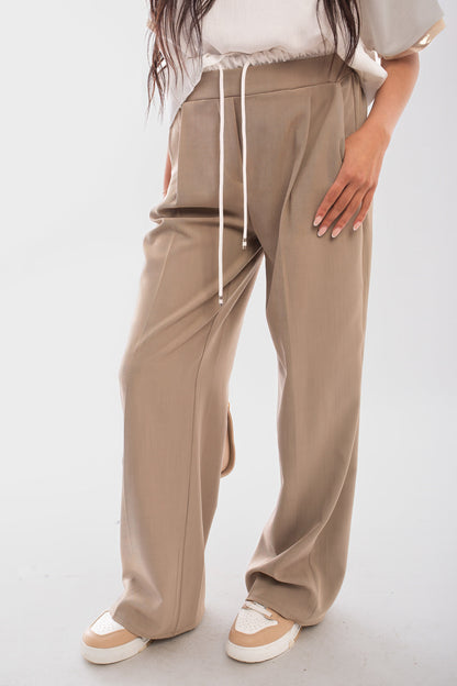 Double Waist Band Drawstring Wide Leg Trousers - She Wears Glory Beverly Hills