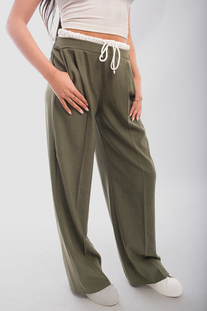 Double Waist Band Drawstring Wide Leg Trousers - She Wears Glory Beverly Hills