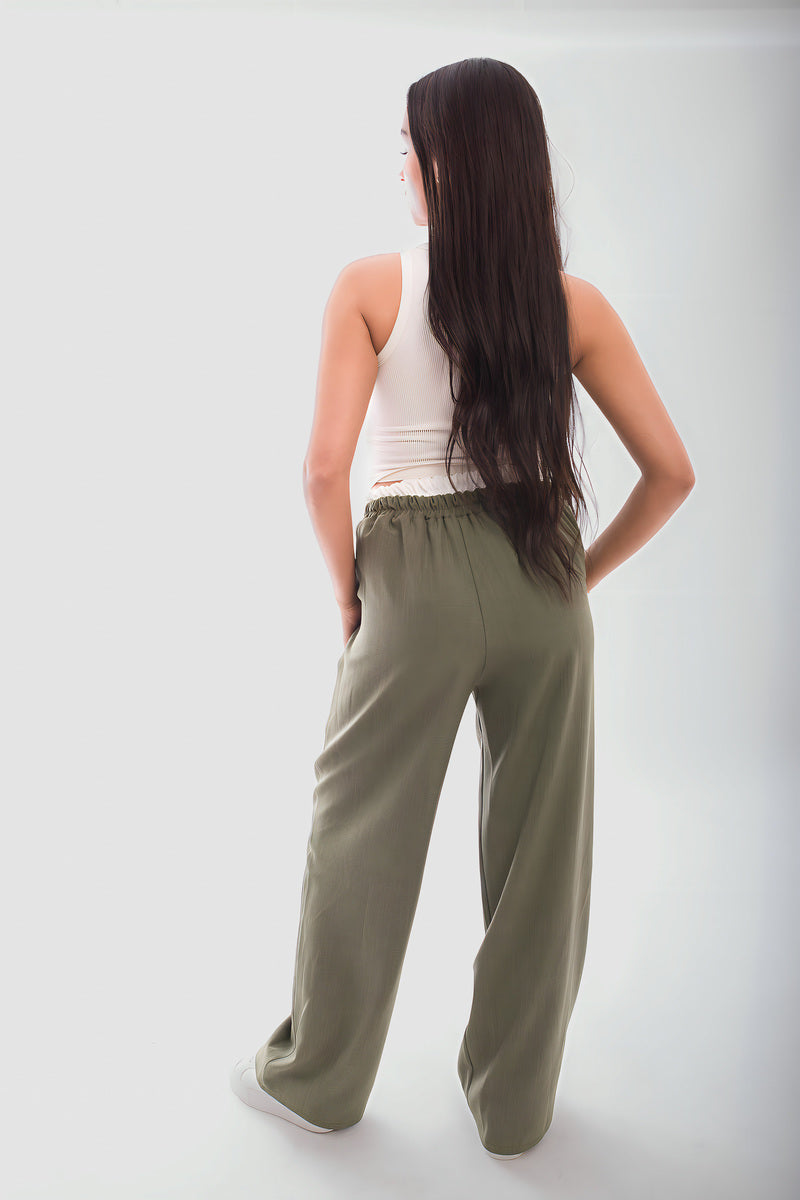 Double Waist Band Drawstring Wide Leg Trousers - She Wears Glory Beverly Hills