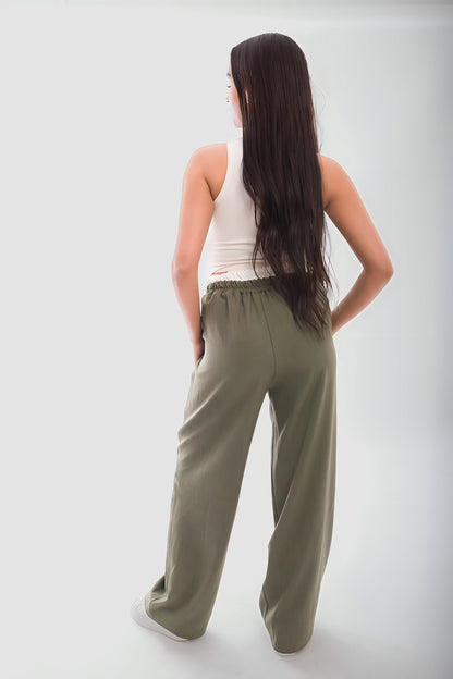 Double Waist Band Drawstring Wide Leg Trousers - She Wears Glory Beverly Hills