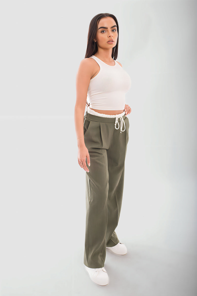 Double Waist Band Drawstring Wide Leg Trousers - She Wears Glory Beverly Hills