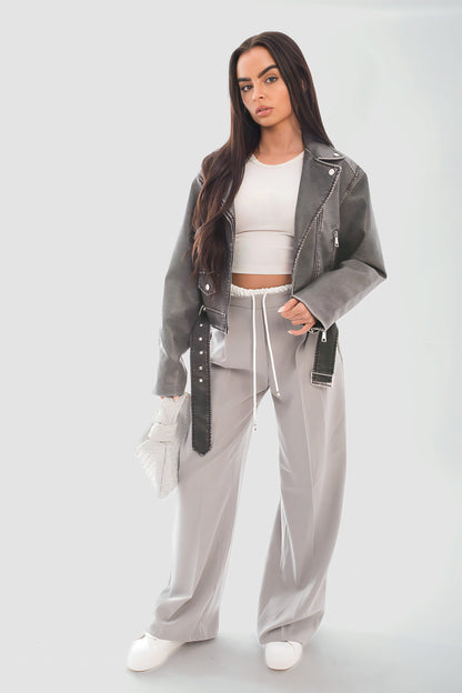 Double Waist Band Drawstring Wide Leg Trousers - She Wears Glory Beverly Hills