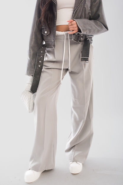 Double Waist Band Drawstring Wide Leg Trousers - She Wears Glory Beverly Hills