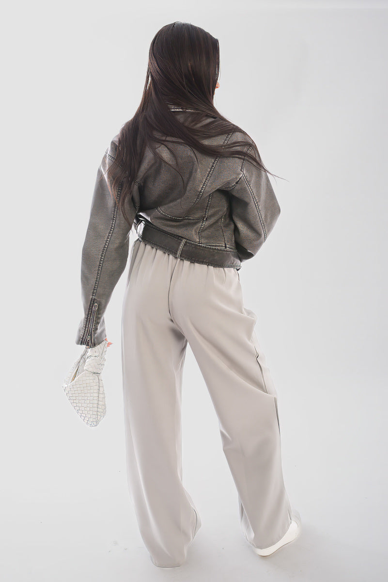 Double Waist Band Drawstring Wide Leg Trousers - She Wears Glory Beverly Hills