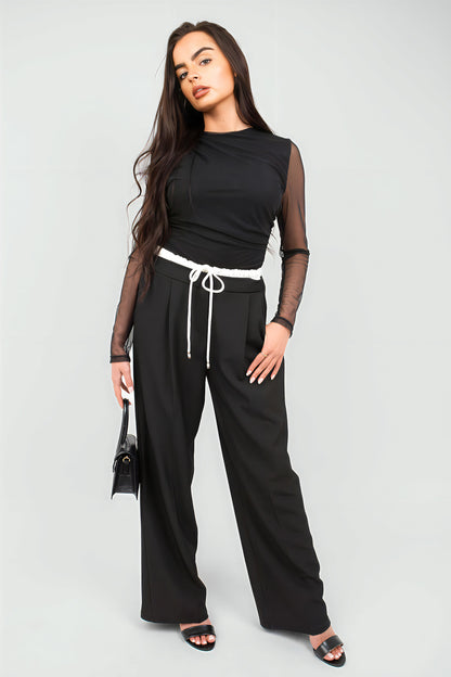 Double Waist Band Drawstring Wide Leg Trousers - She Wears Glory Beverly Hills